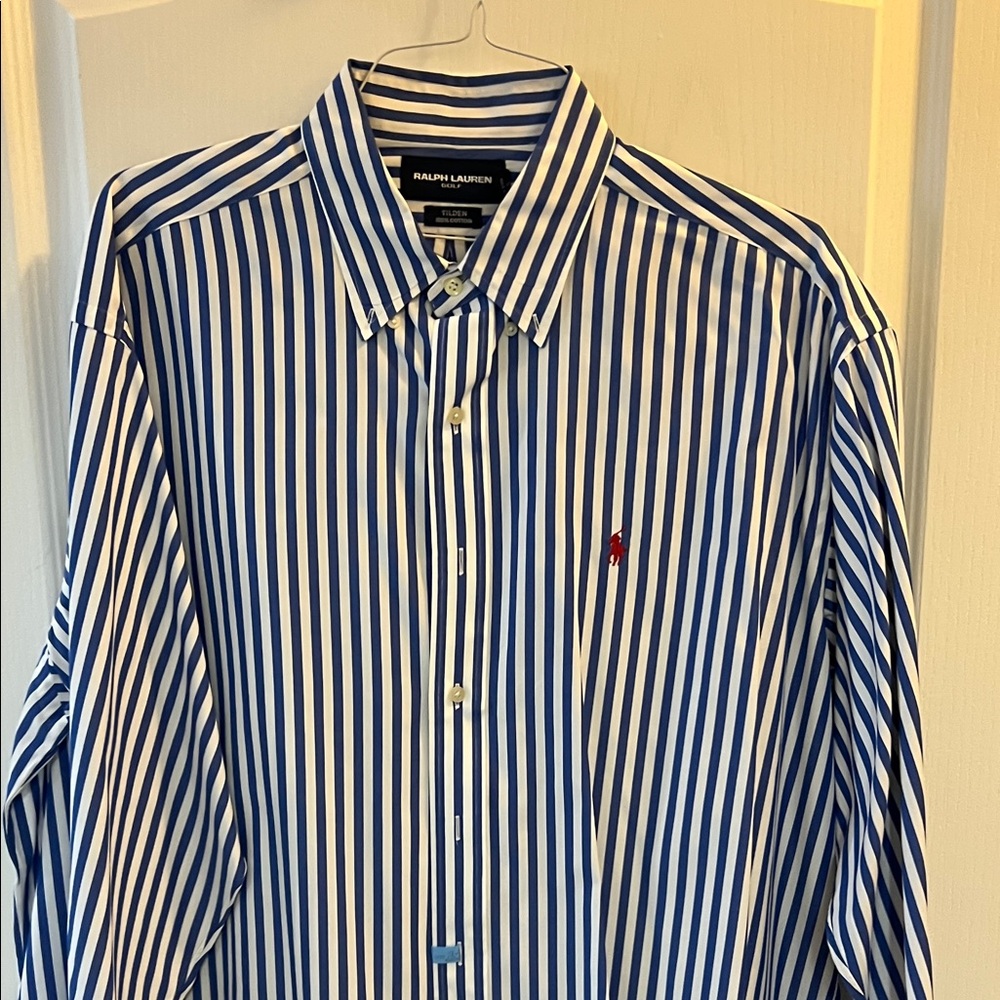 Ralph Lauren Men's Shirt with Blue and White Stripes